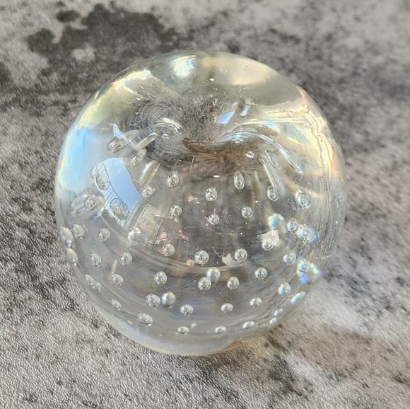 Clear glass blown apple floating orbs paperweight 10oz home decor minimalist mcm - Picture 5 of 8